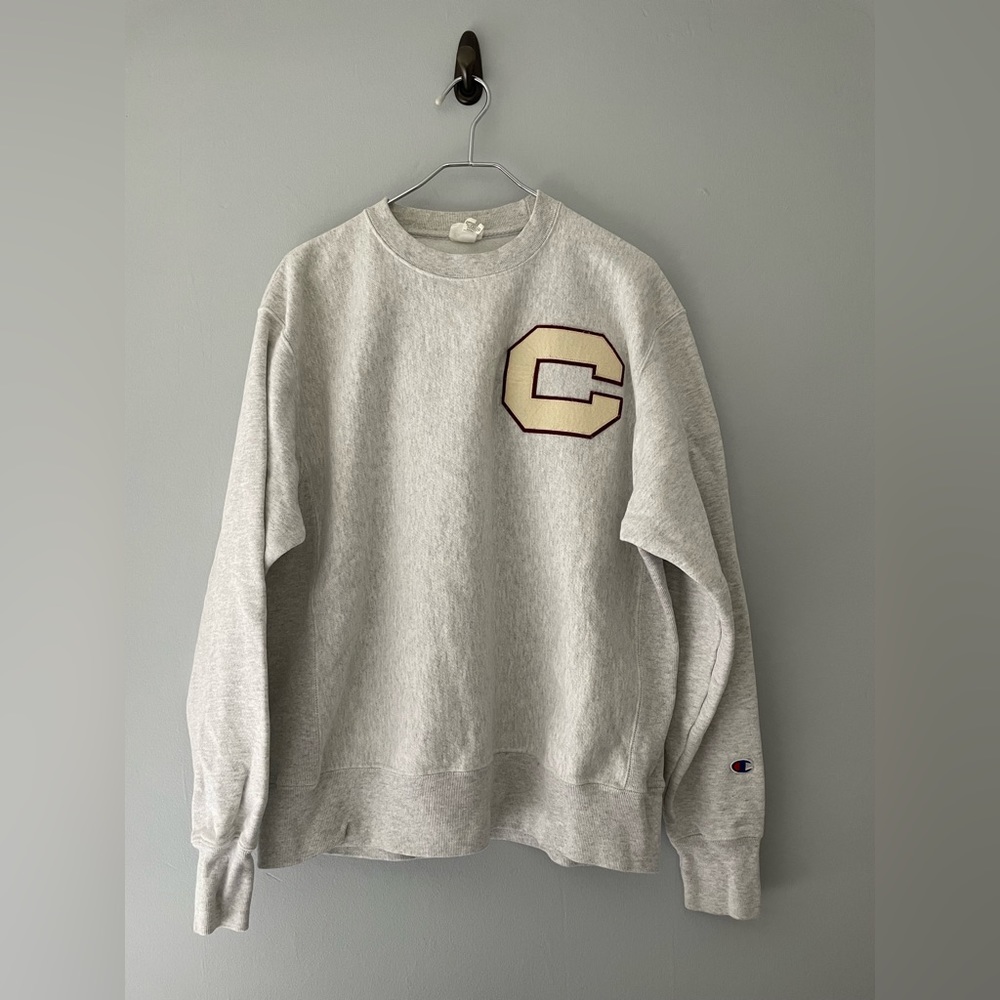 Champion Reverse Weave Letterman Gray Sweatshirt Size Large